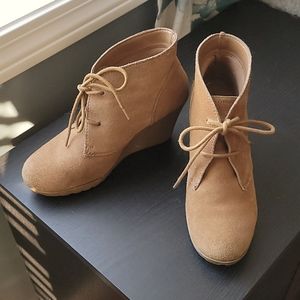 Chestnut tan wedge ankle booties
